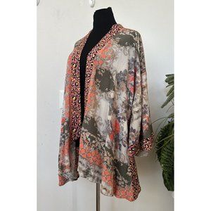ARATTA Silent Journey Mixed Patterns KIMONO Abstract Boho Animal Print Top S/M